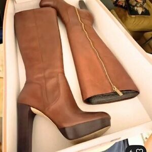 Michael Kors Lesley Platform Brown Knee-High Women's Boots Size 9